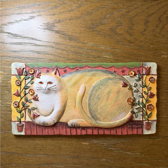 Set of 2 E. Smithson Cat Folk Art  Resin Wall 3D Plaque Home Decor 8X4" - Picture 4 of 5
